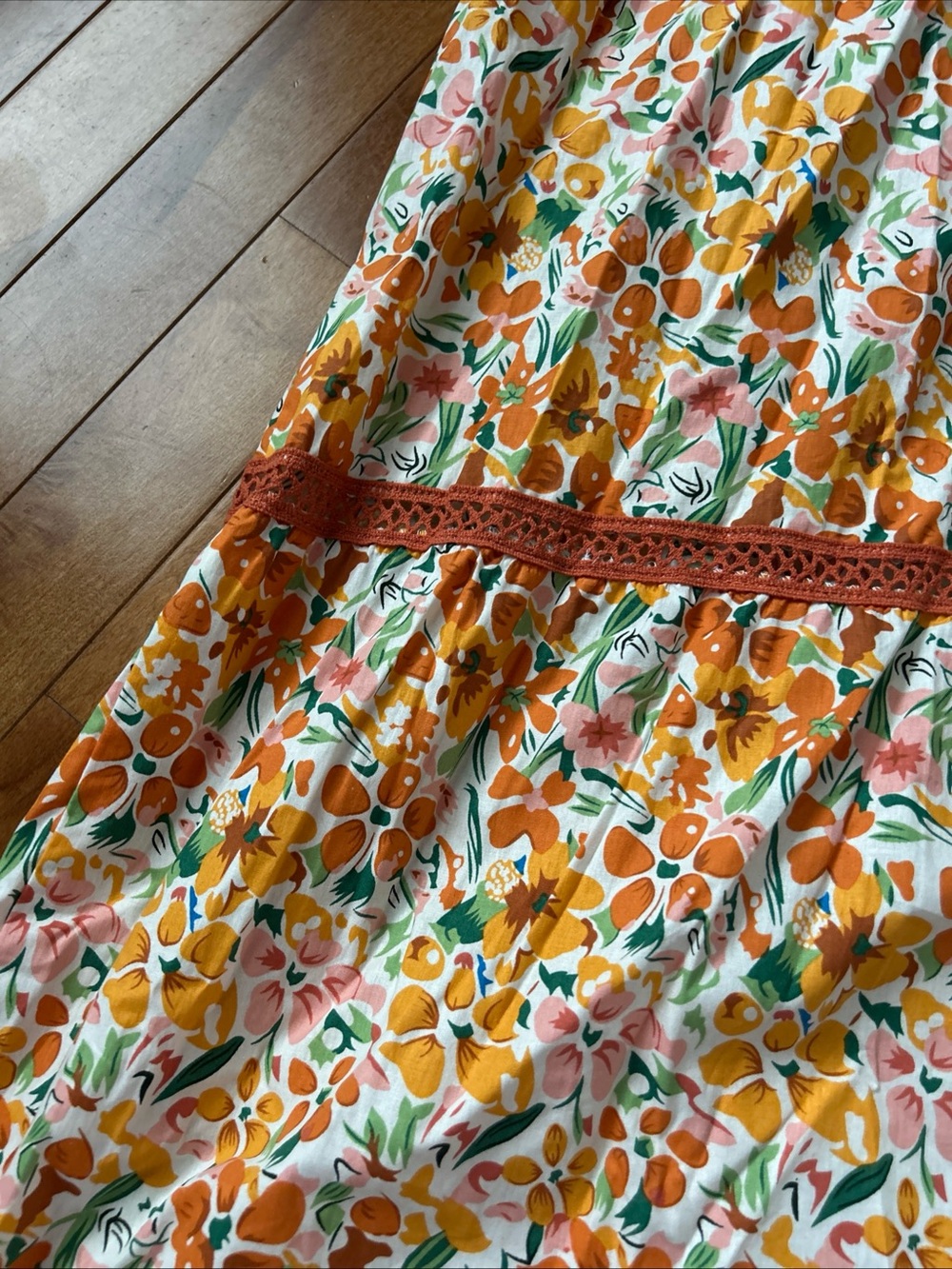 Women's Orange Floral Maxi Dress with Spaghetti Straps - Picture 2 of 8